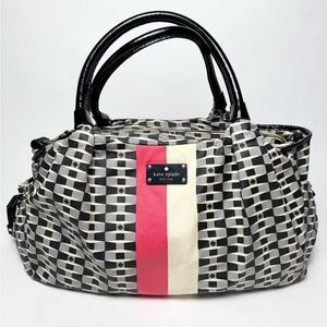 Kate Spade XL Black and Cream with Pink Stripe Diaper Bag